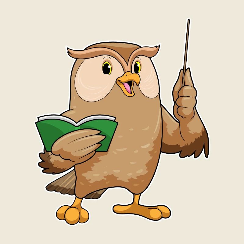 Eule als Lehrer mit Buch & Pointer