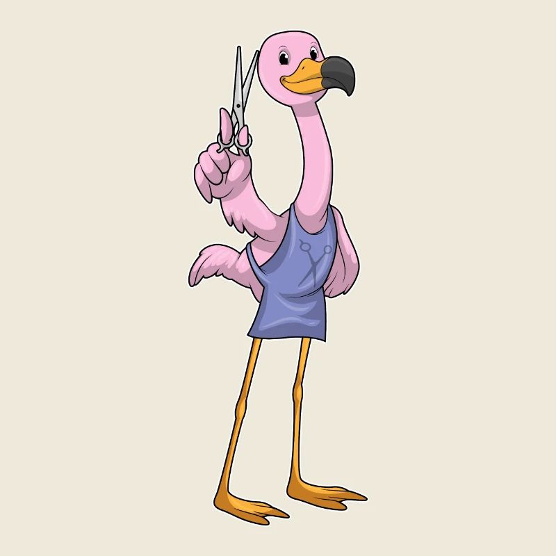 Flamant rose comme coiffeur avec des ciseaux