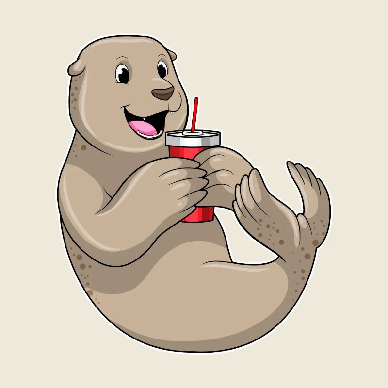 Seehund mit Becher mit Strohhalm