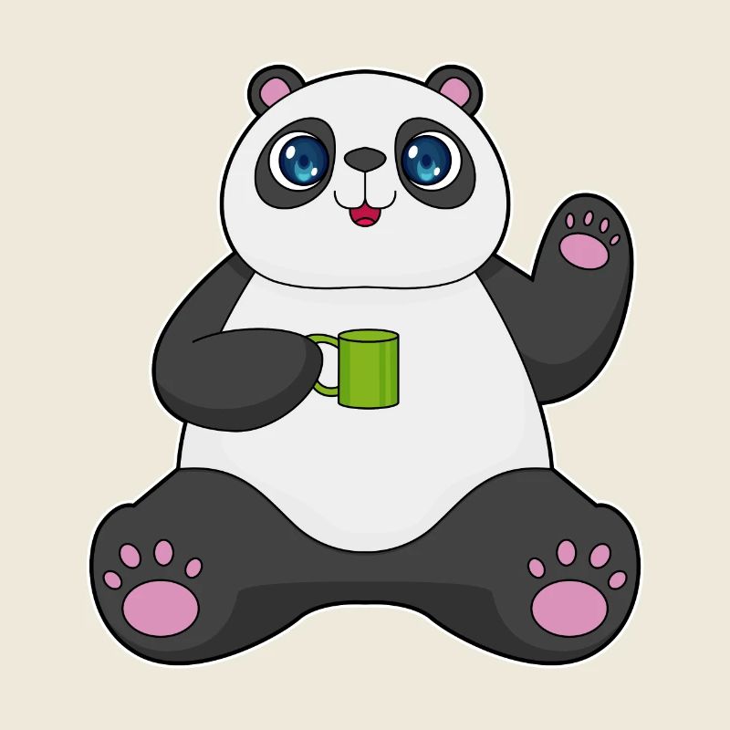 Panda with coffee mug