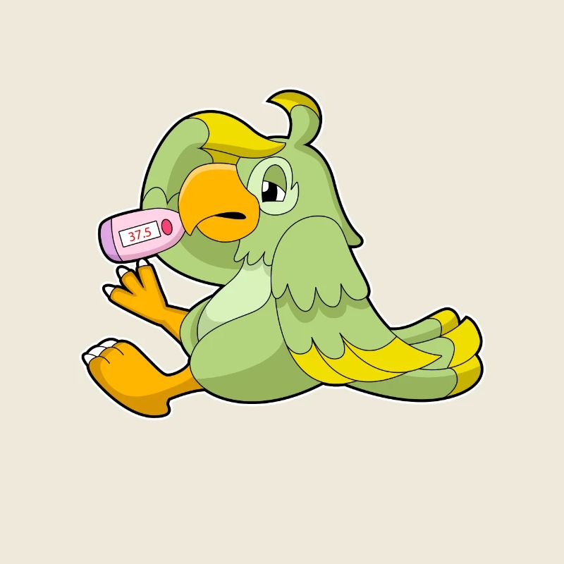 Parrot with clinical thermometer