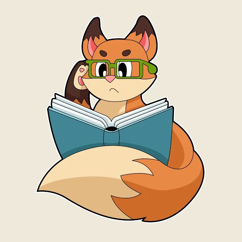 Fox as a nerd with book & glasses