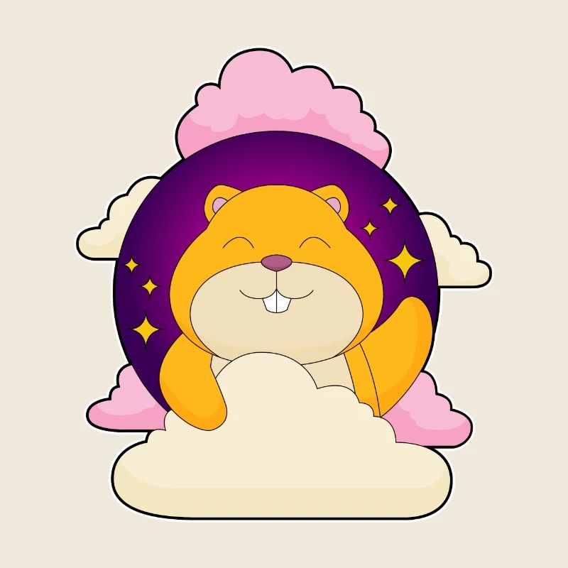 Hamster, Night, Stars, Clouds