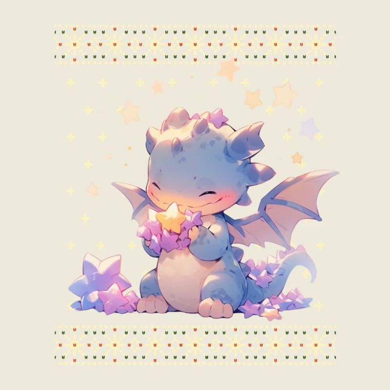 Kawaii Dragon in Ugly Christmas Sweater Style