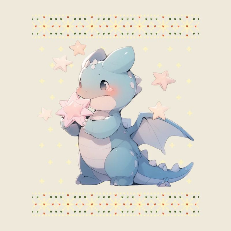 Kawaii Dragon in Ugly Christmas Sweater Style