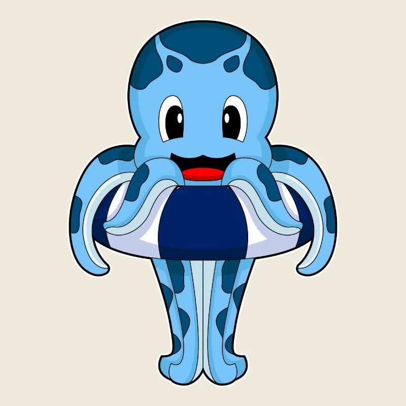 Krake Schwimmen Rettungsring