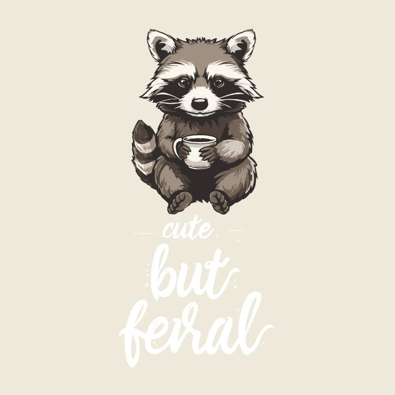 Mignon raton laveur café dessin animé mignon mais sauvage