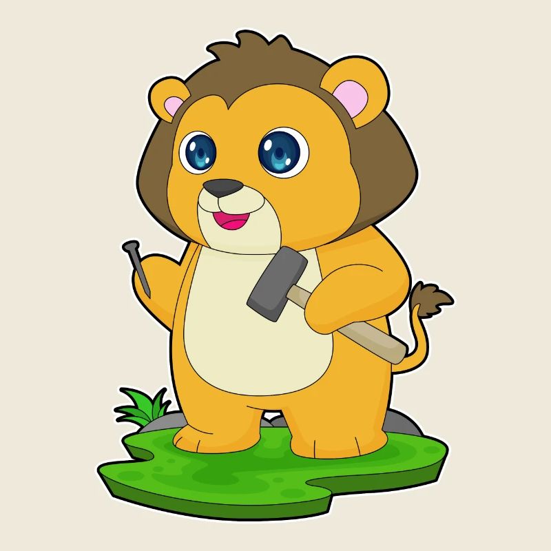 Löwe Handwerker Hammer Nagel