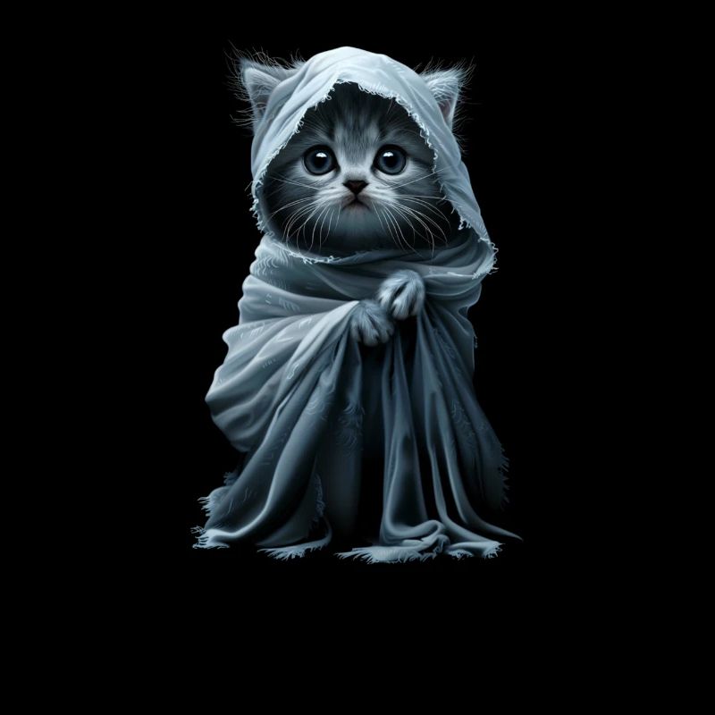 Cute kitten as a ghost - Halloween scary fun