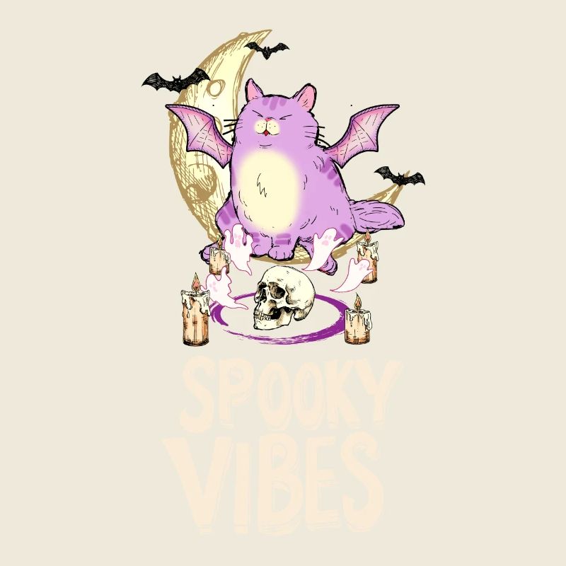 Chat violet avec des crânes Halloween Design