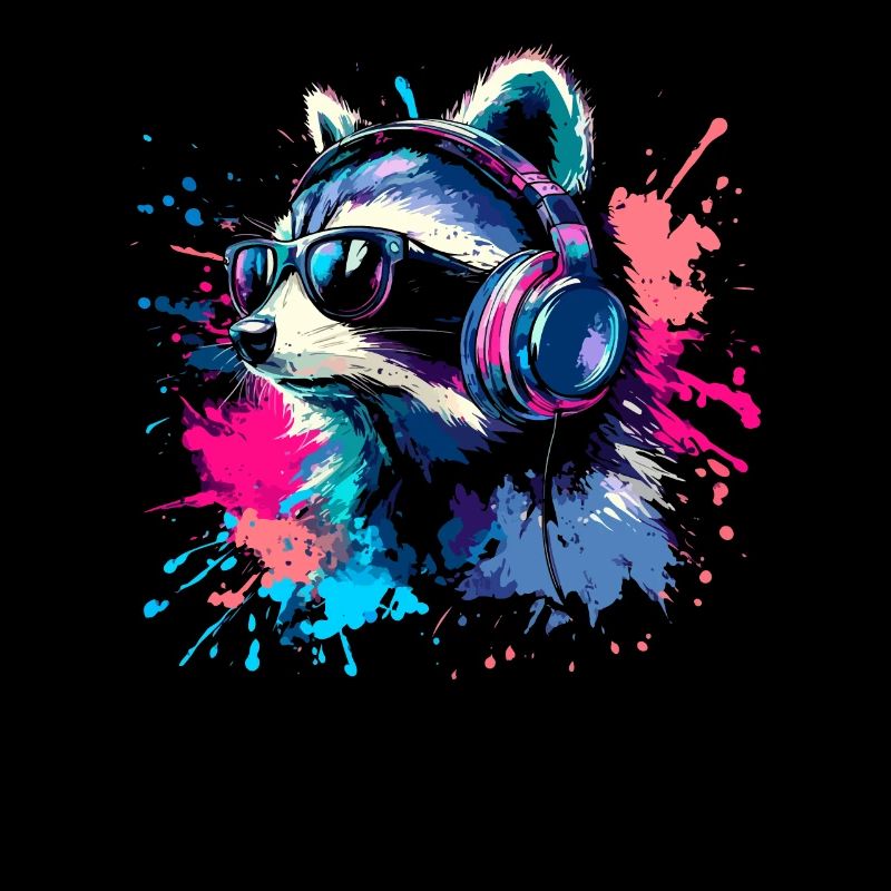 Bunter Zocker Waschbär mit Headset