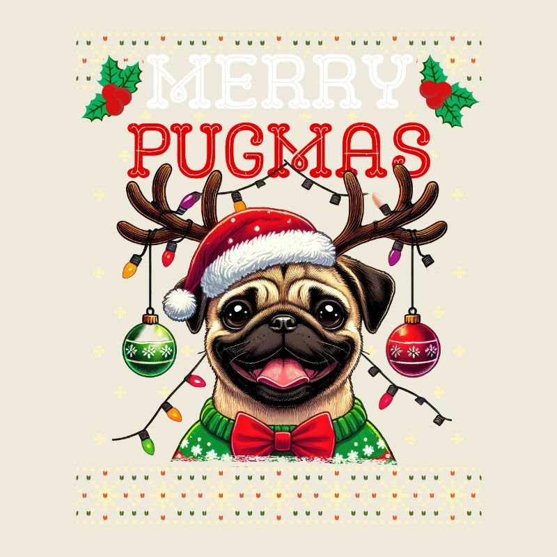 Merry Pugmas Tenue de Noël drôle avec carlin