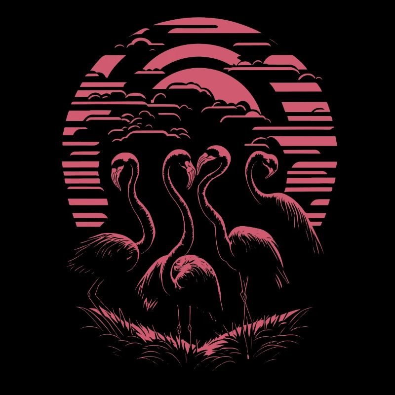 Flamants roses au coucher du soleil - Silhouette Design