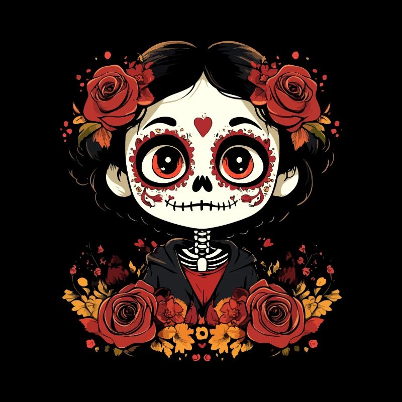 Mignon visage de crâne en sucre avec des roses