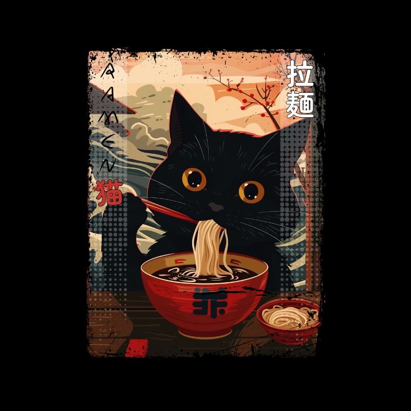 Schwarze Ramen-Katze – asiatisch und absurd