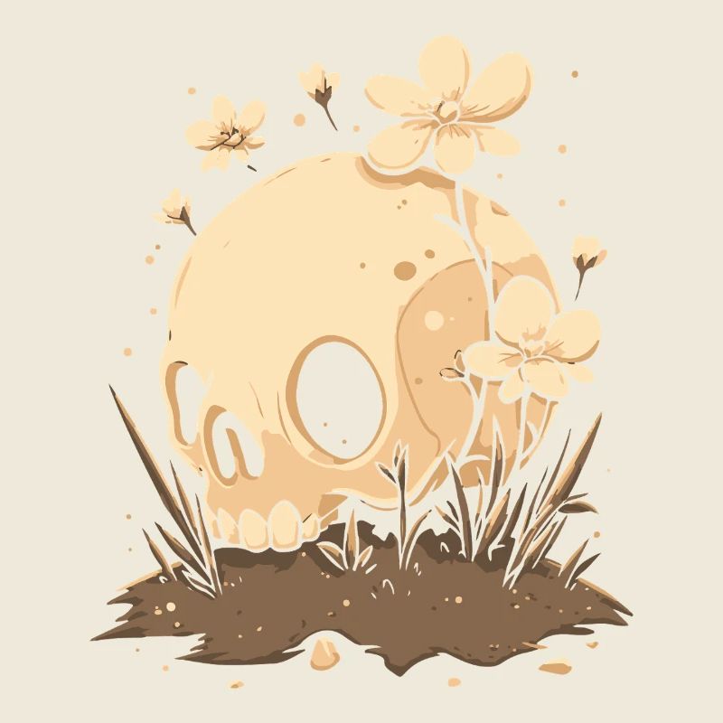 Cute skull with flower meadow