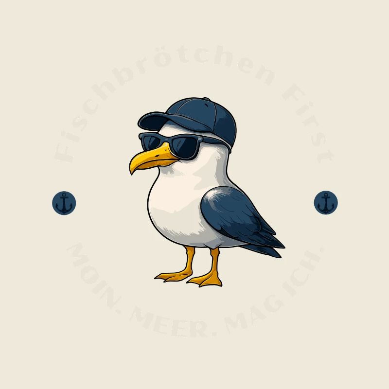 Fish Roll First - Seagull with Cap and Humor