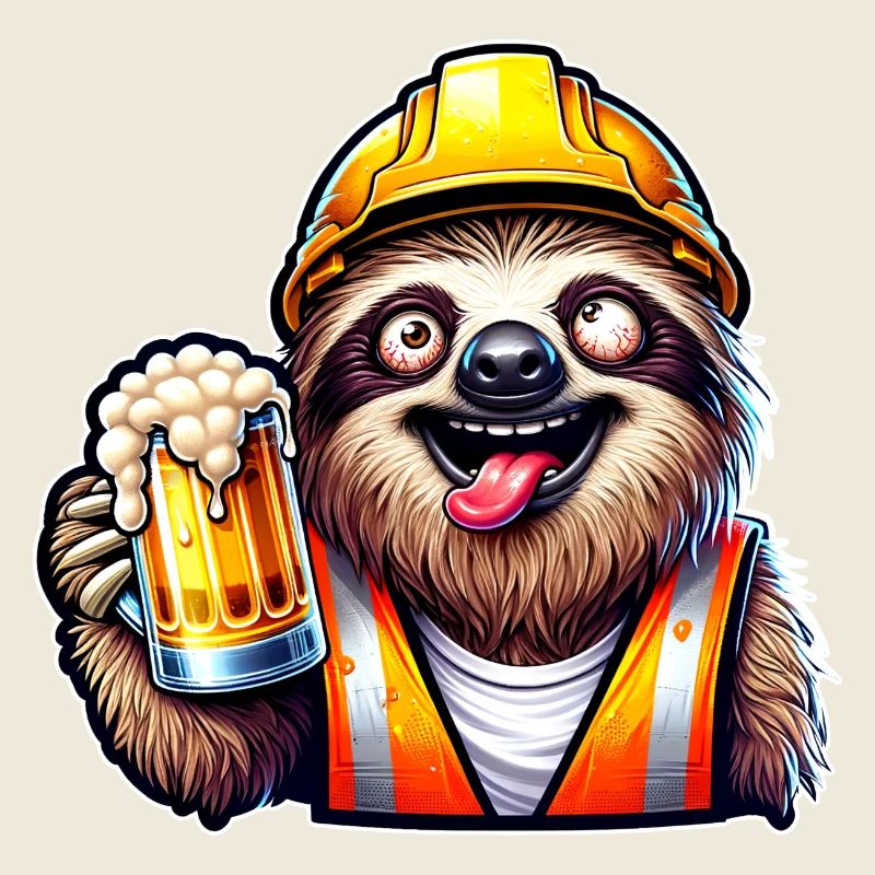 Faultier Bauarbeiter Mit Bier Btrunken Lustig