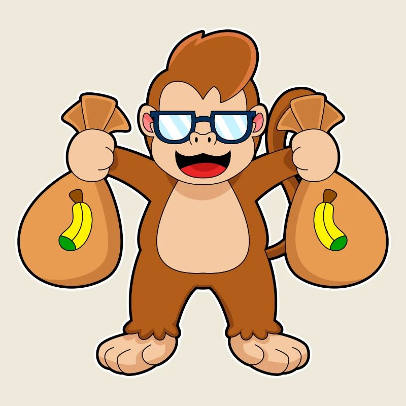 Affe Banane Geldsäcke