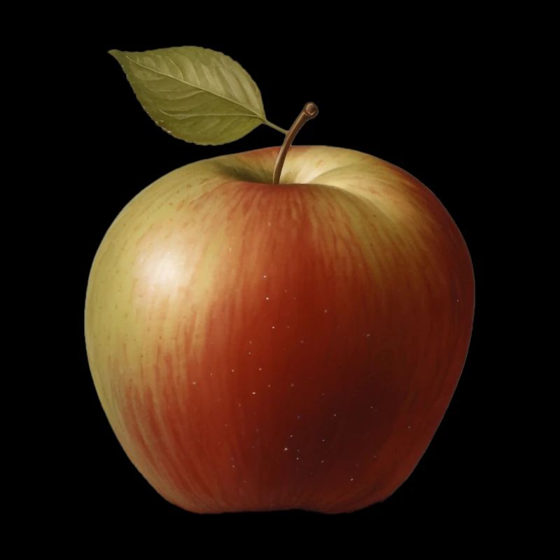 Apple with green leaf