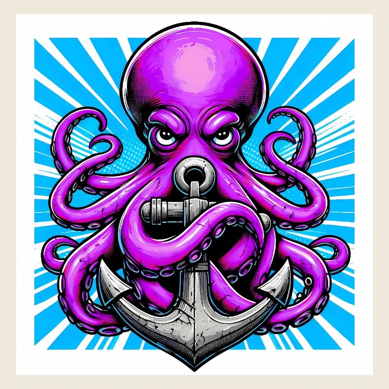 Oktopus umarmt einen Anker