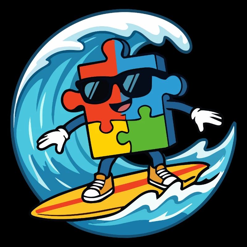 Cooles Surf-Puzzle-Maskottchen Sommerstrandkunst