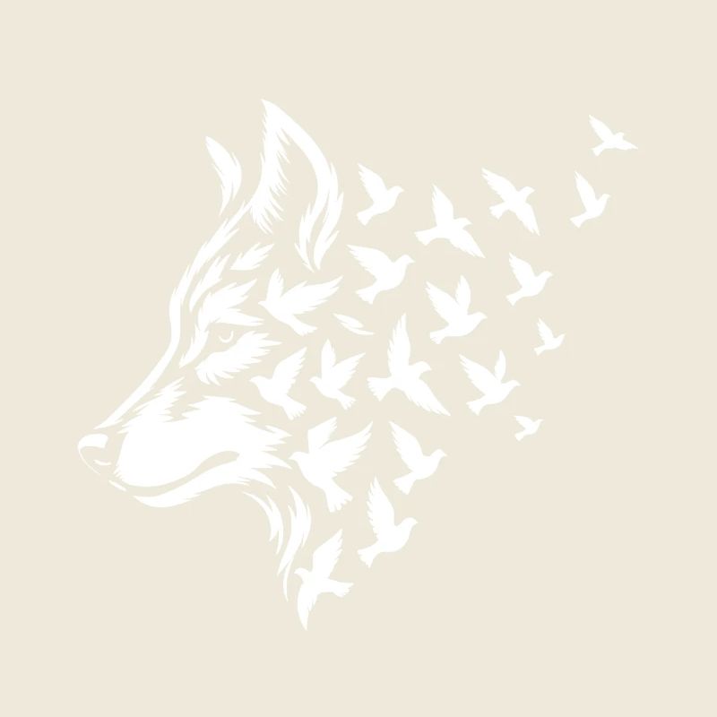 Stilisierter Wolf mit fliegenden Vögeln