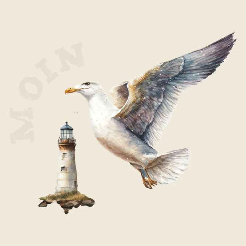 Moin Möwe maritim mit Leuchtturm
