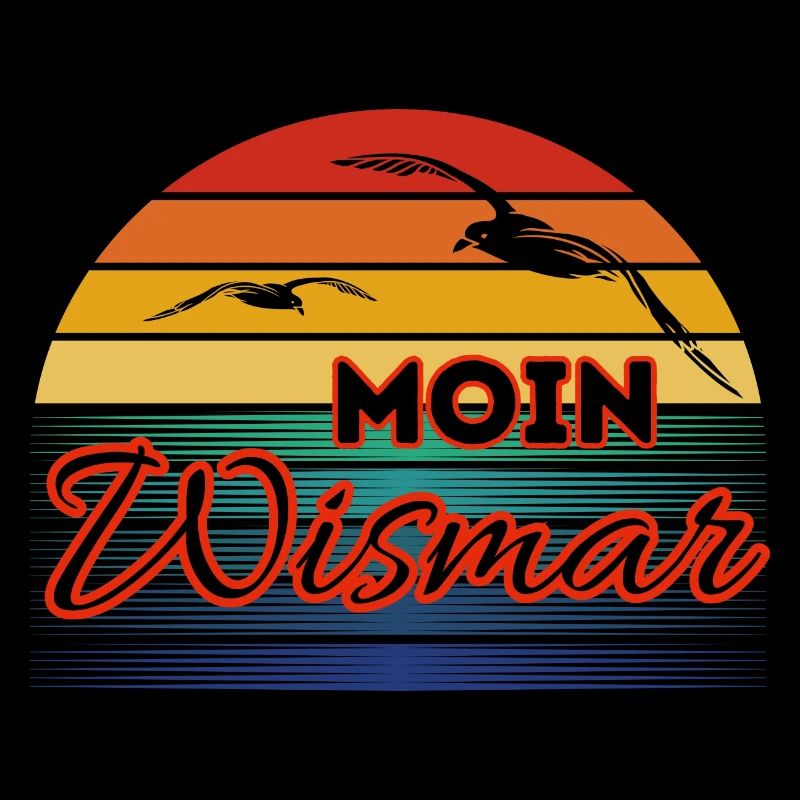 Moin Wismar with seagull in retro style