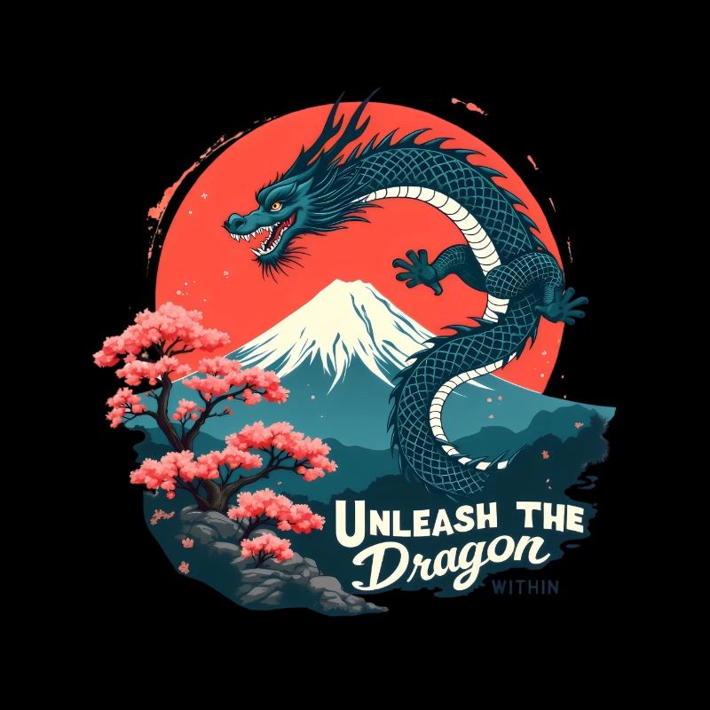 Japanischer Drache am Mount Fuji mit Kirschblüten