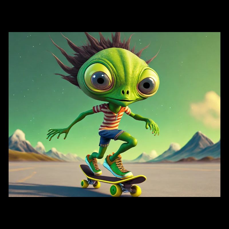 mignon petit vert rétro alien Planche à roulettes