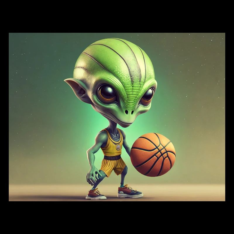 mignon petit vert rétro vintage alien basket-ball