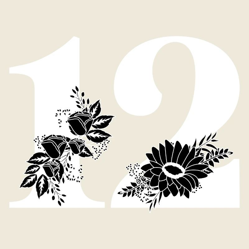 Numéro 12 floral noir -12e anniversaire floral
