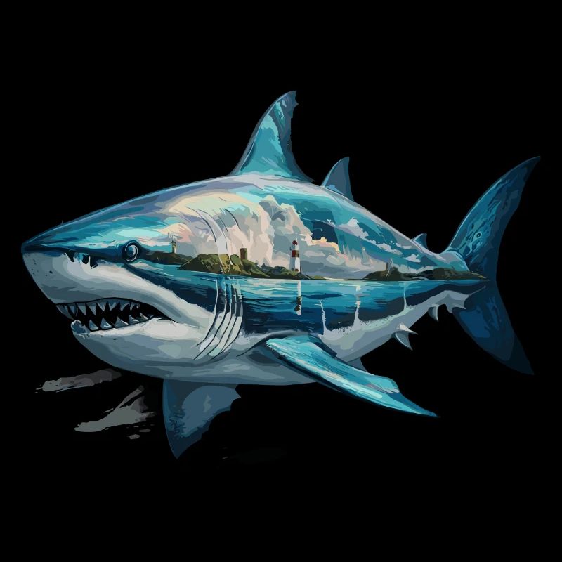 Cooler Hai Meereslandschaft Gemälde Kunst