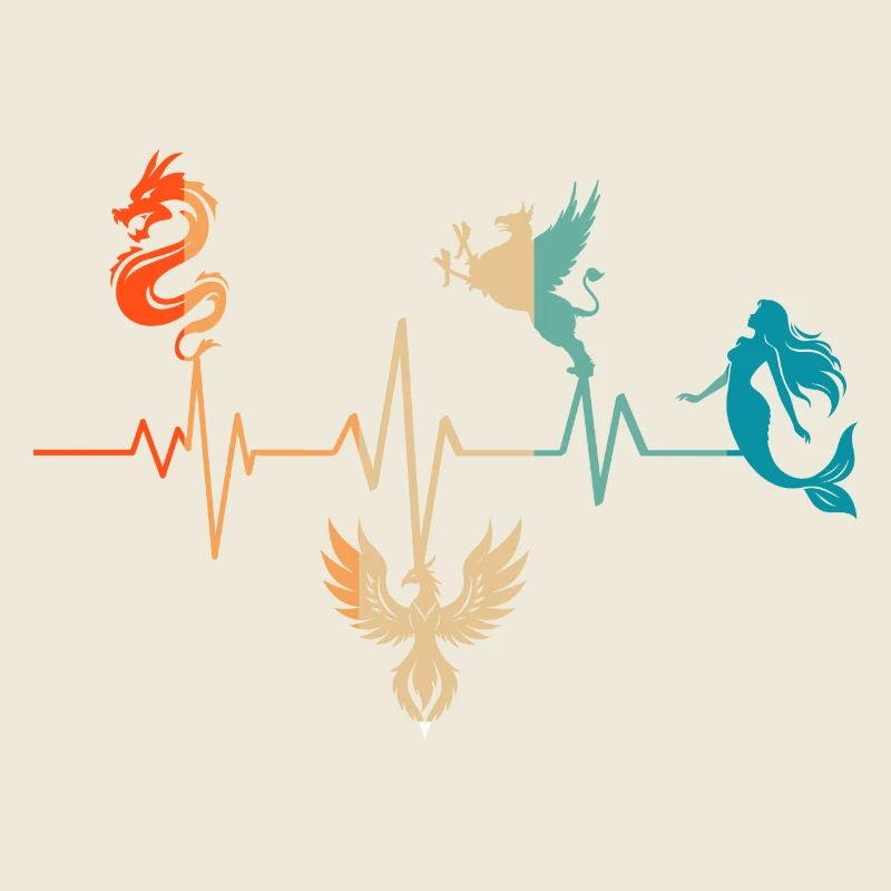 Herzschlag ein Drache Phönix Greif Meerjungfrau