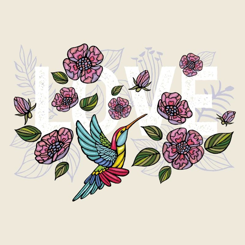 Amour colibri avec de belles fleurs colorées