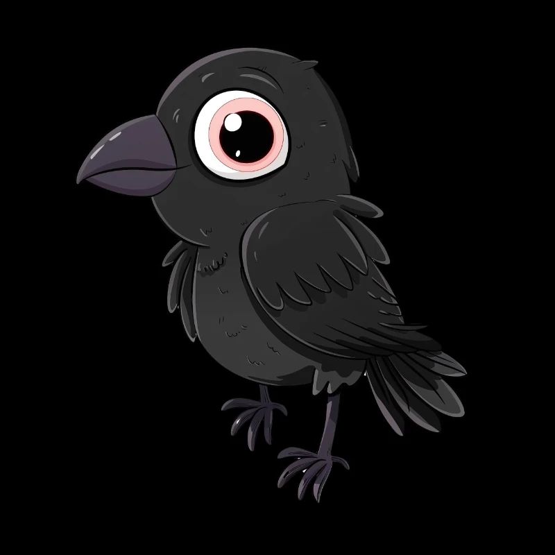 Adorable corbeau kawaii avec de grands yeux