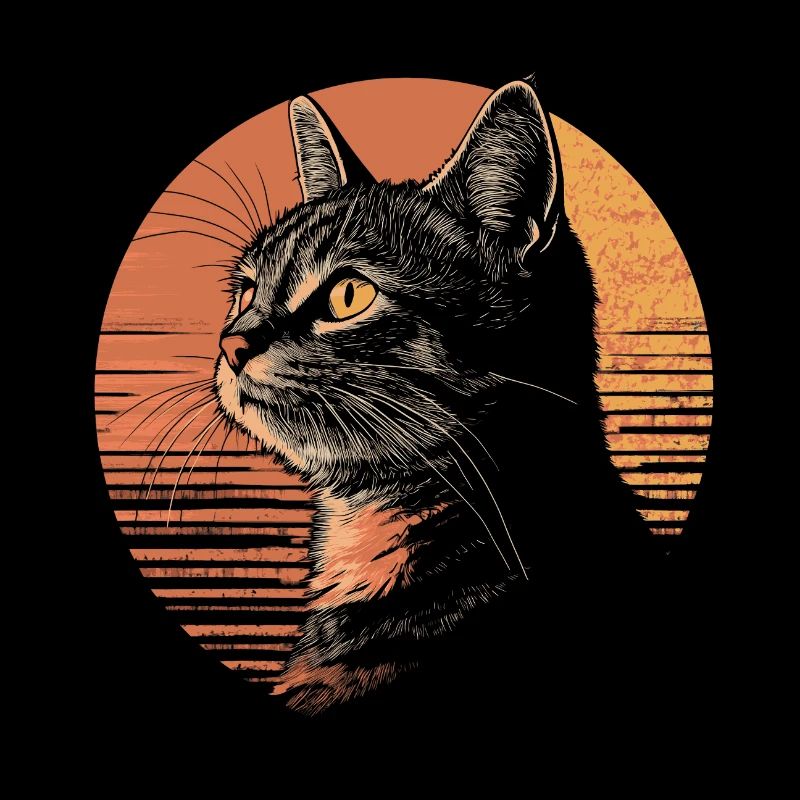 Chat Chartreux Vintage Silhouette Coucher De Soleil