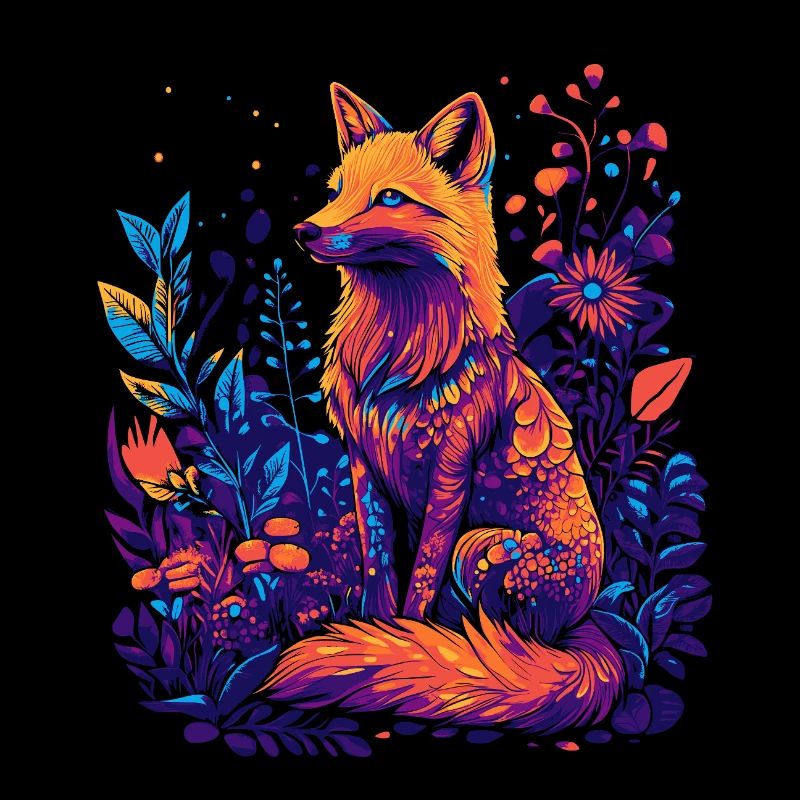 Bunter neonfarbiger Fuchs im Wald