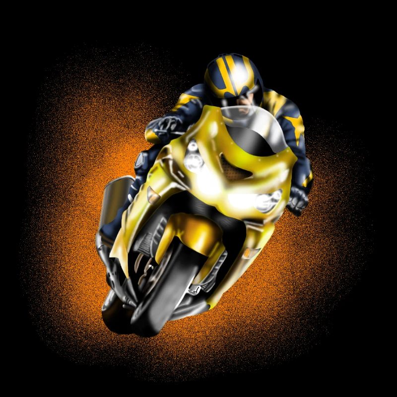 Yellow Racer on Motorcycle