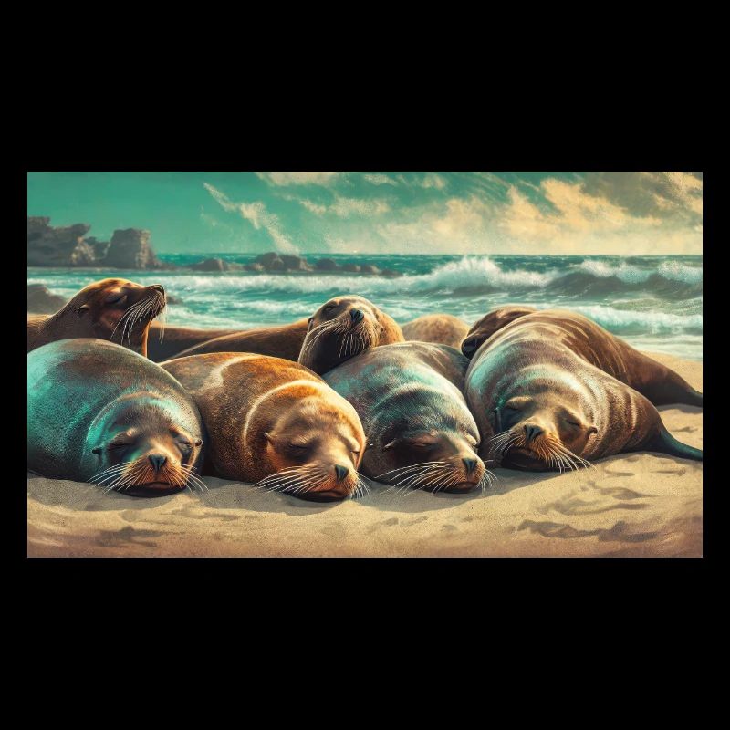 Cute animals chilling – sea lion sleeping beach