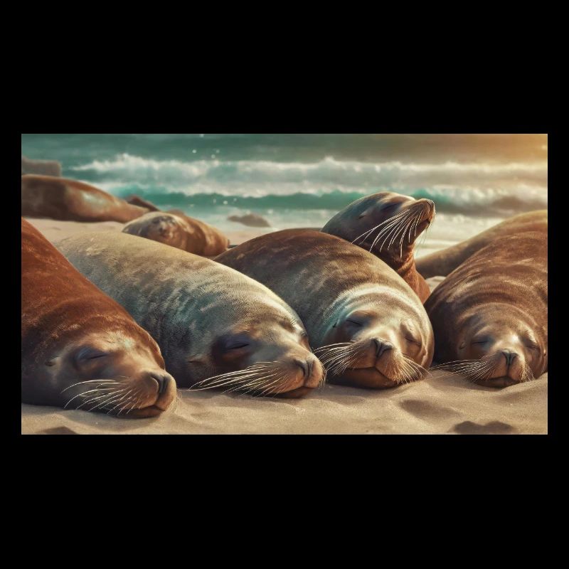 Cute animals chilling – sea lion sleeping beach