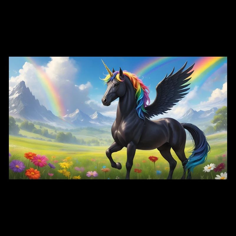 Alicorne noire arc-en-ciel