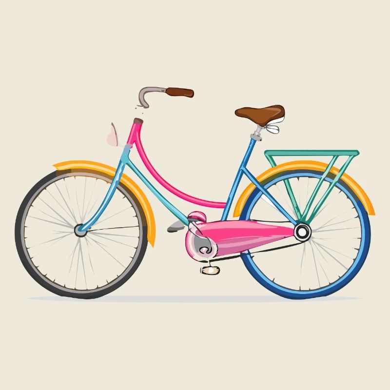 Technical drawing, vintage, bicycle, colorful