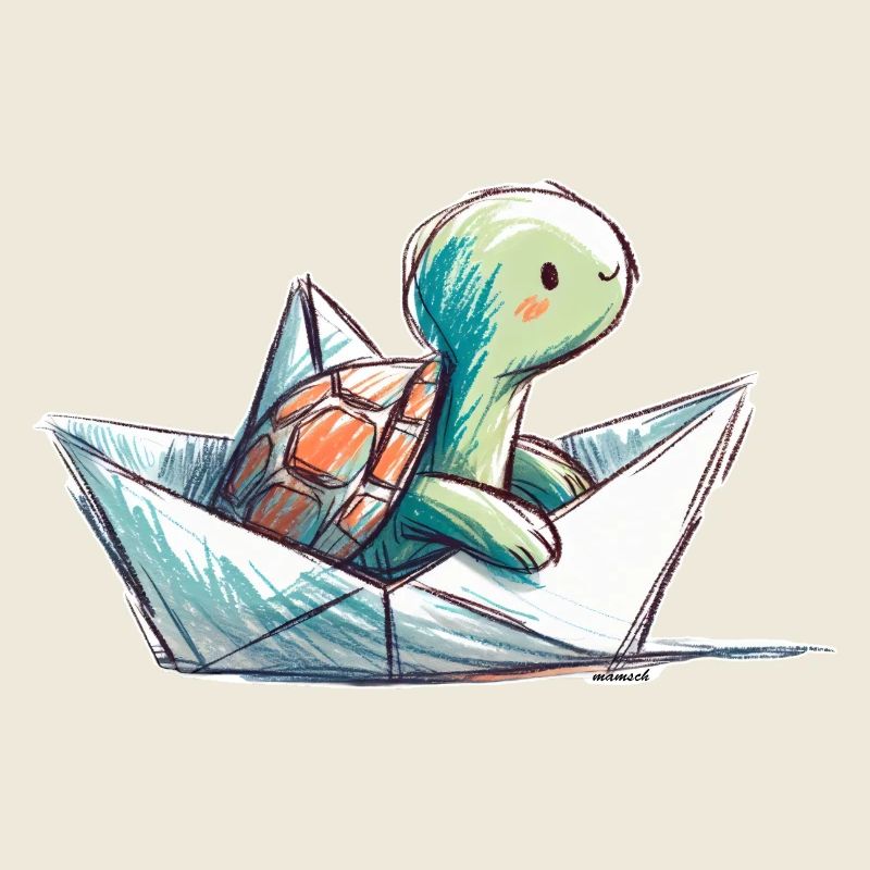 Schildkröte in Papierboot