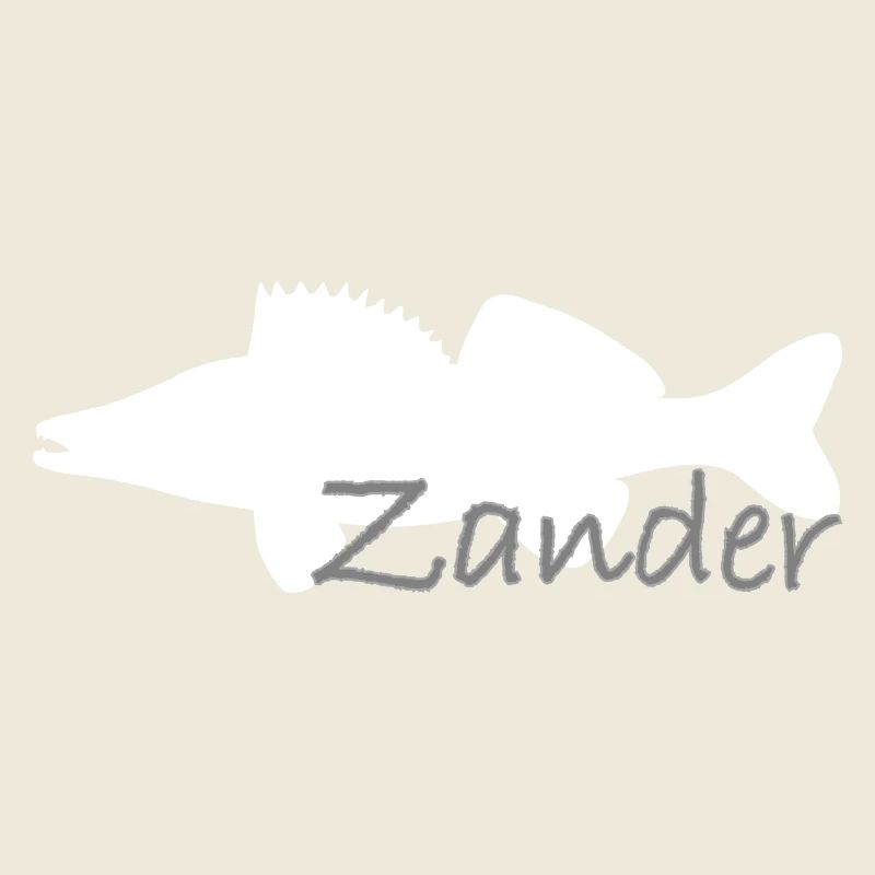 Pike-perch in white with grey lettering