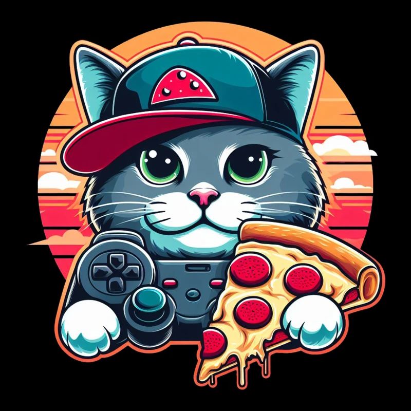 chat gamer adore la pizza,gaming cadeau