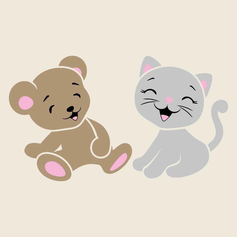 Bébé ours souriant et chaton