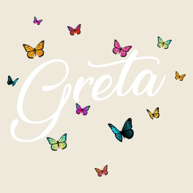 GRETA - Mädchen Name mit bunten Schmetterlingen