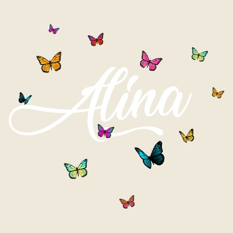ALINA - Mädchen Name mit bunten Schmetterlingen